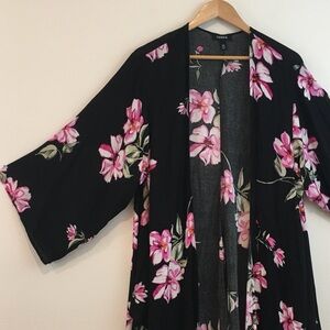 Torrid | Pink Floral Black Kimono Cardigan